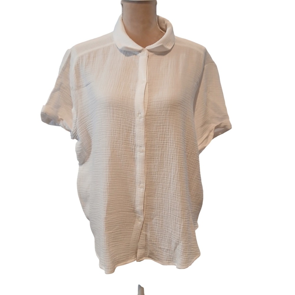 Lucky Brand Large Womens White Double Gauze Cotton Button Down Shirt New